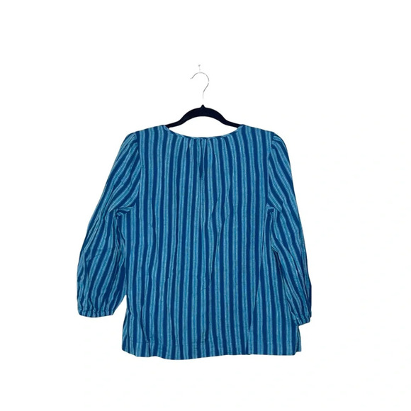 LOFT Beach Teal & Blue Striped Split Neck Popover Top Medium Women’s - Picture 7 of 11